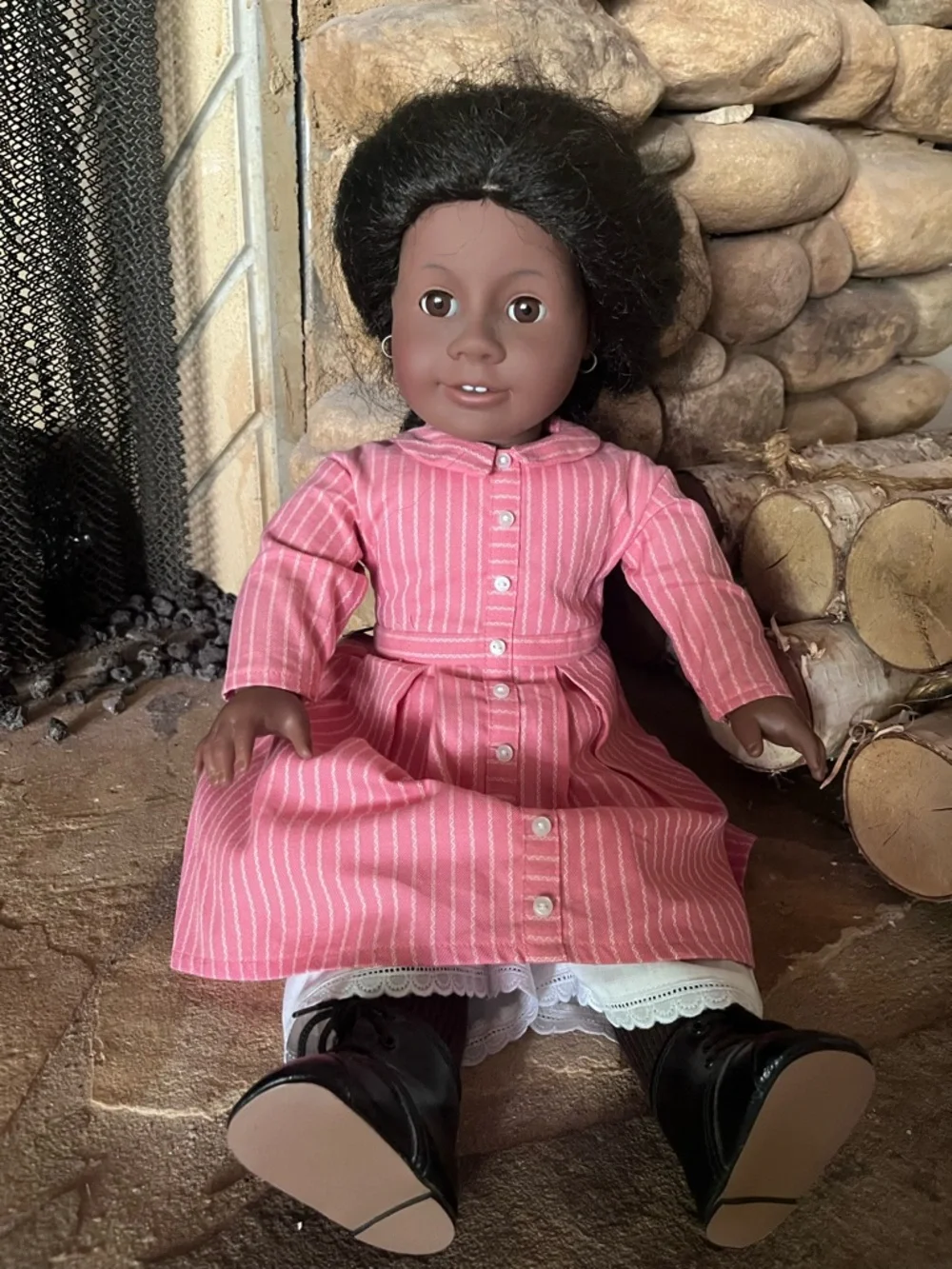 American Girl Addy Doll in Pink Striped Dress